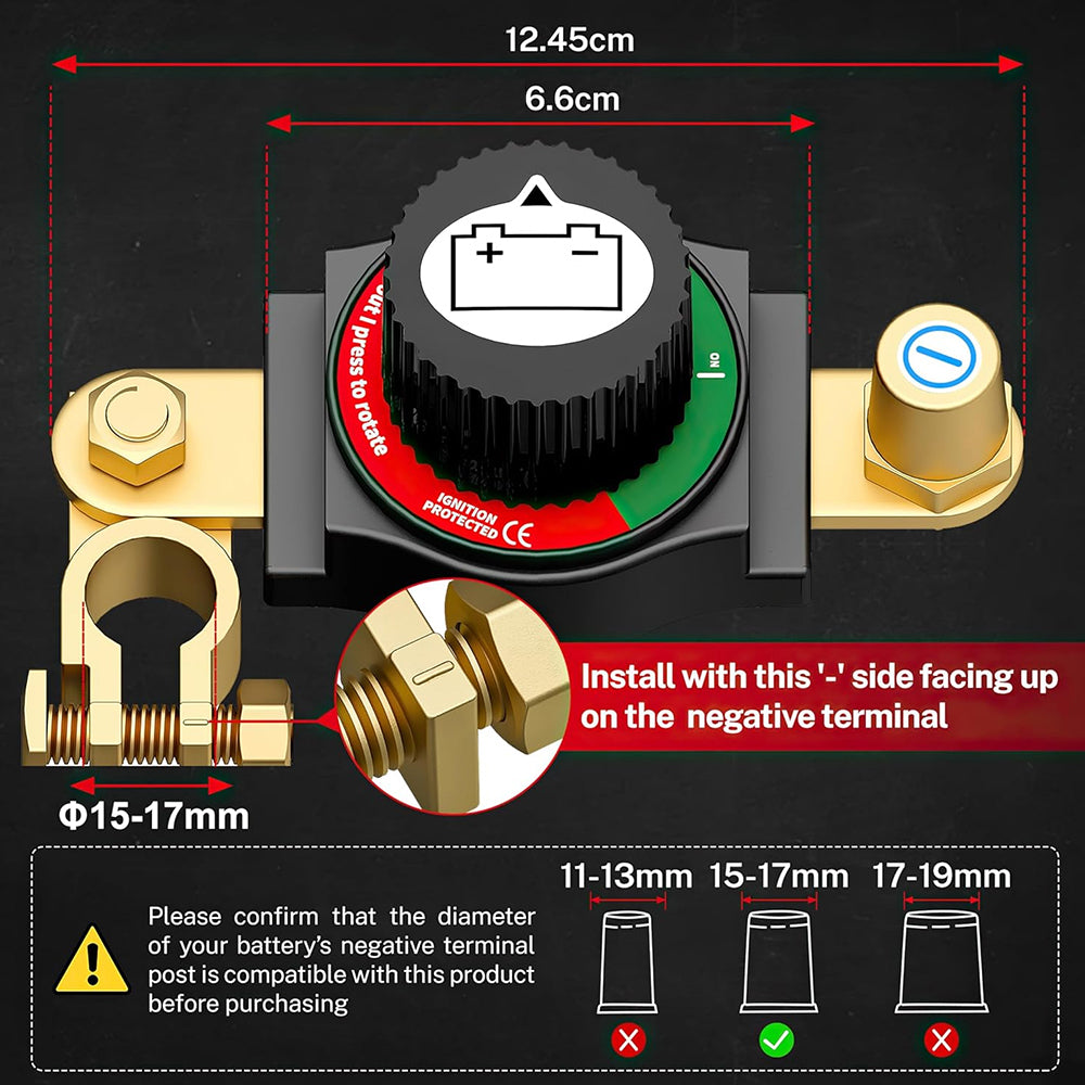 300A Car Battery Disconnect Switch 12V-48V Top Post Isolator for RV Truck Boat