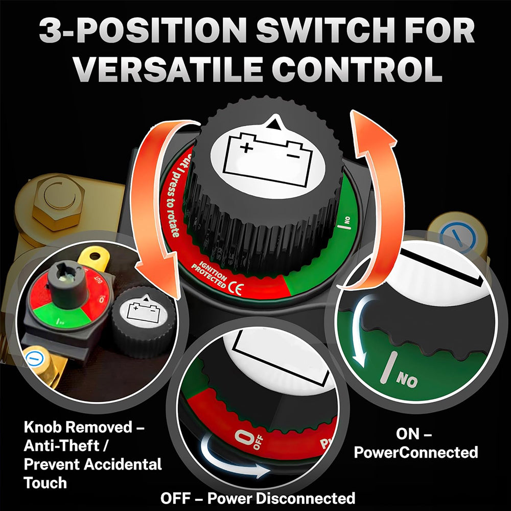 300A Car Battery Disconnect Switch 12V-48V Top Post Isolator for RV Truck Boat