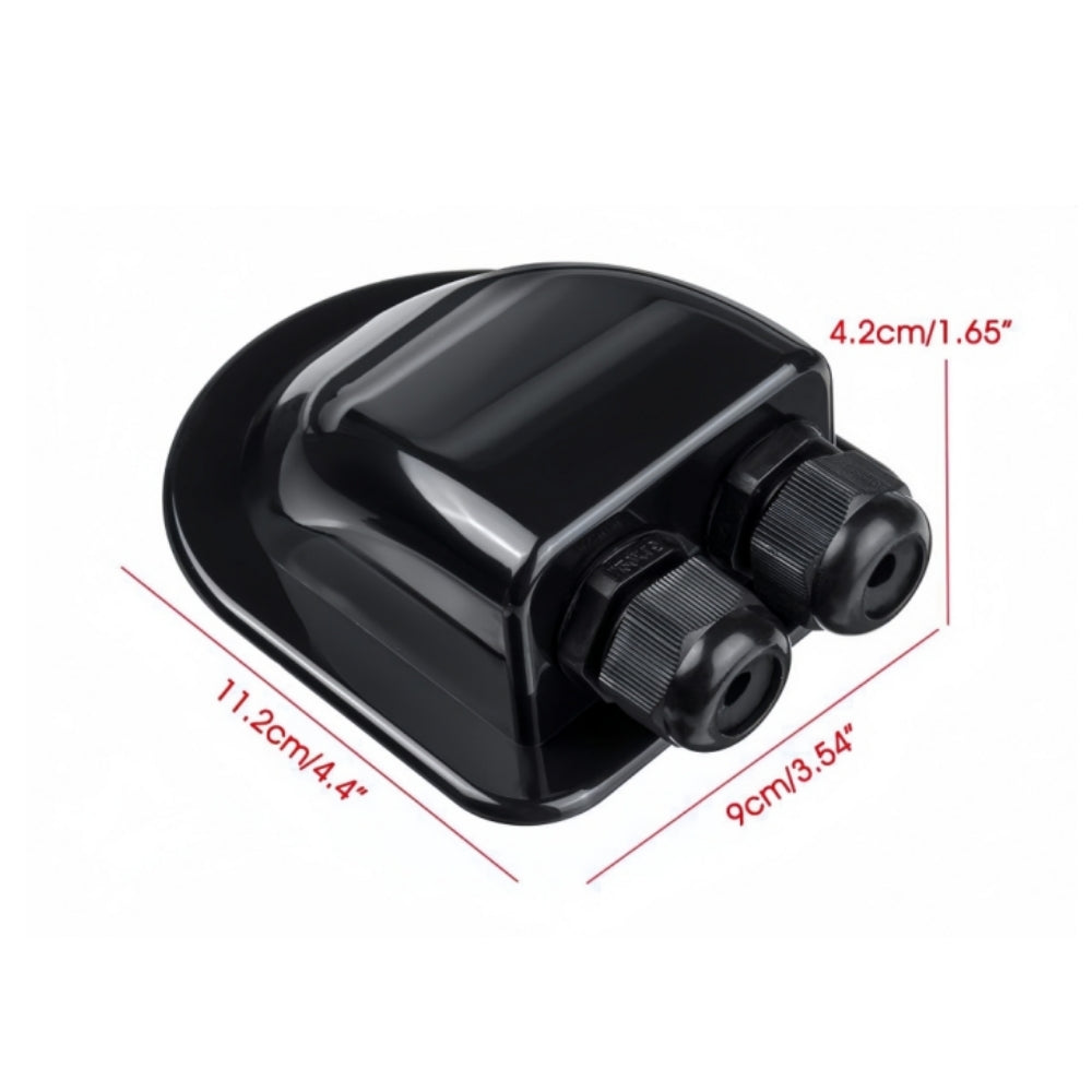 Black Waterproof Solar Panel Double Cable Entry Box Ideal for Roof of Caravan