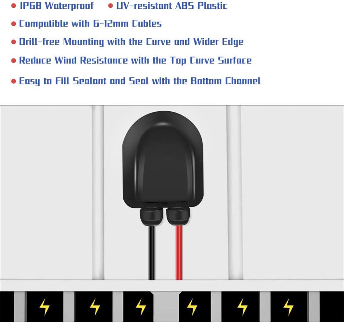 Black Waterproof Solar Panel Double Cable Entry Box Ideal for Roof of Caravan
