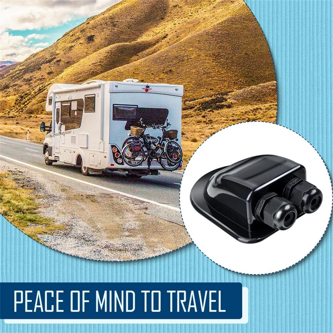 Black Waterproof Solar Panel Double Cable Entry Box Ideal for Roof of Caravan