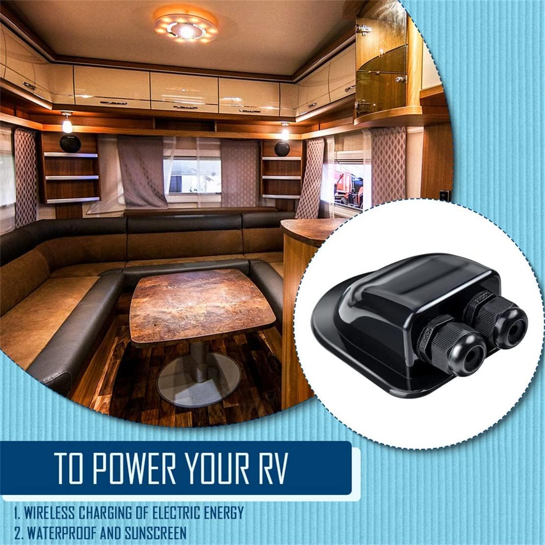 Black Waterproof Solar Panel Double Cable Entry Box Ideal for Roof of Caravan