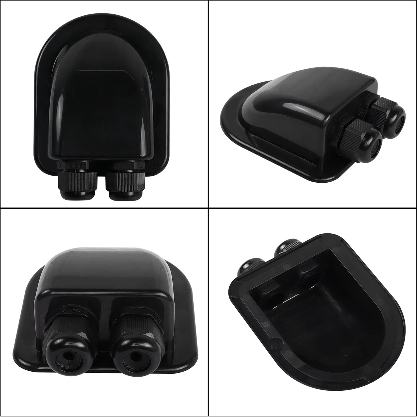 Black Waterproof Solar Panel Double Cable Entry Box Ideal for Roof of Caravan