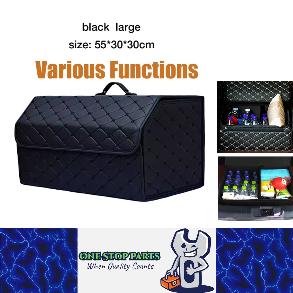 Black L PU Car Storage Box Trunk Organizer Collapsible Cargo Tool Storage Box
