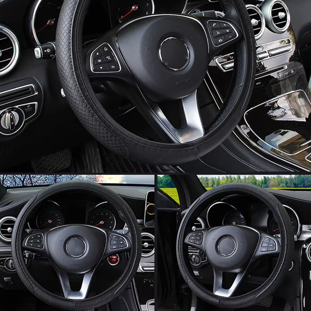 Car Steering Wheel Cover 37-39cm Microfiber Leather Protection Cover Black