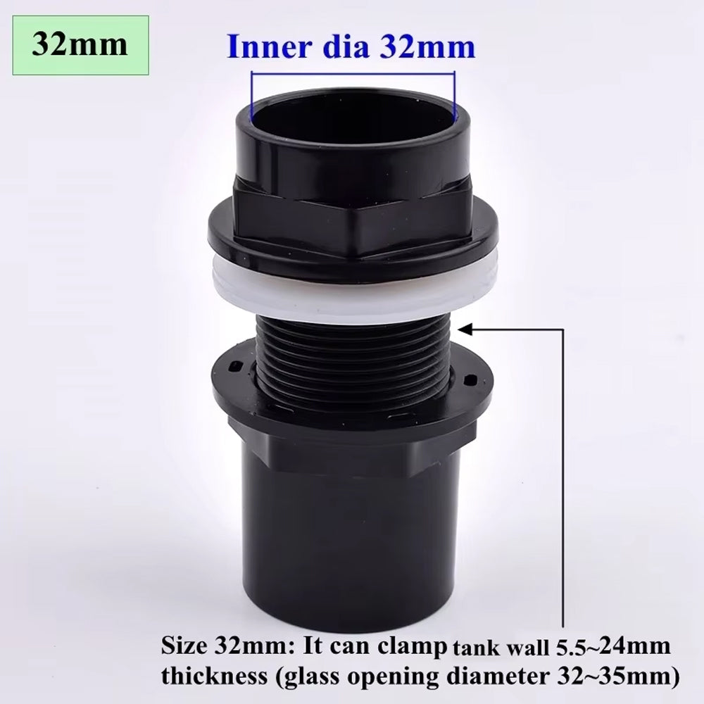 ID32mm Black PVC Aquarium Connector Fish Tank Drainage Straight Joint Pipe