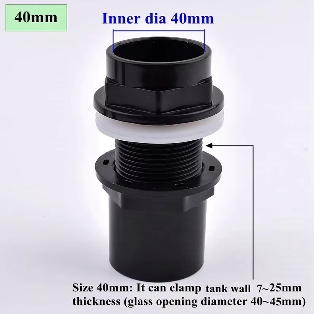 ID40mm Black PVC Aquarium Connector Fish Tank Drainage Straight Joint Pipe