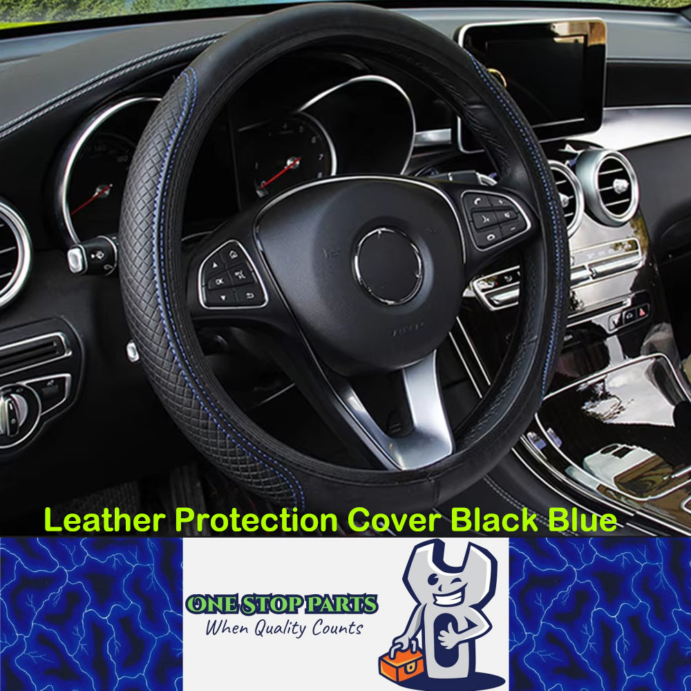 Car Steering Wheel Cover 37-39cm Microfiber Leather Protection Cover Black/Blue