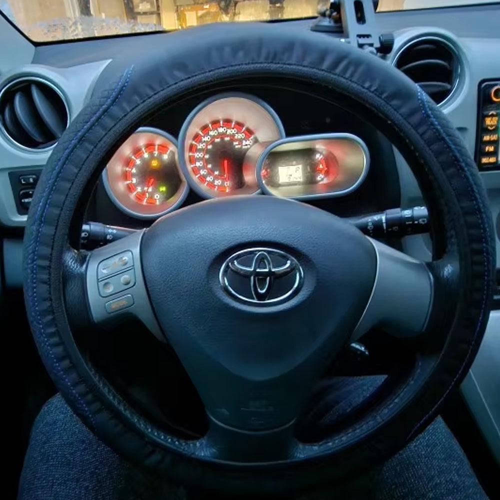 Car Steering Wheel Cover 37-39cm Microfiber Leather Protection Cover Black/Blue