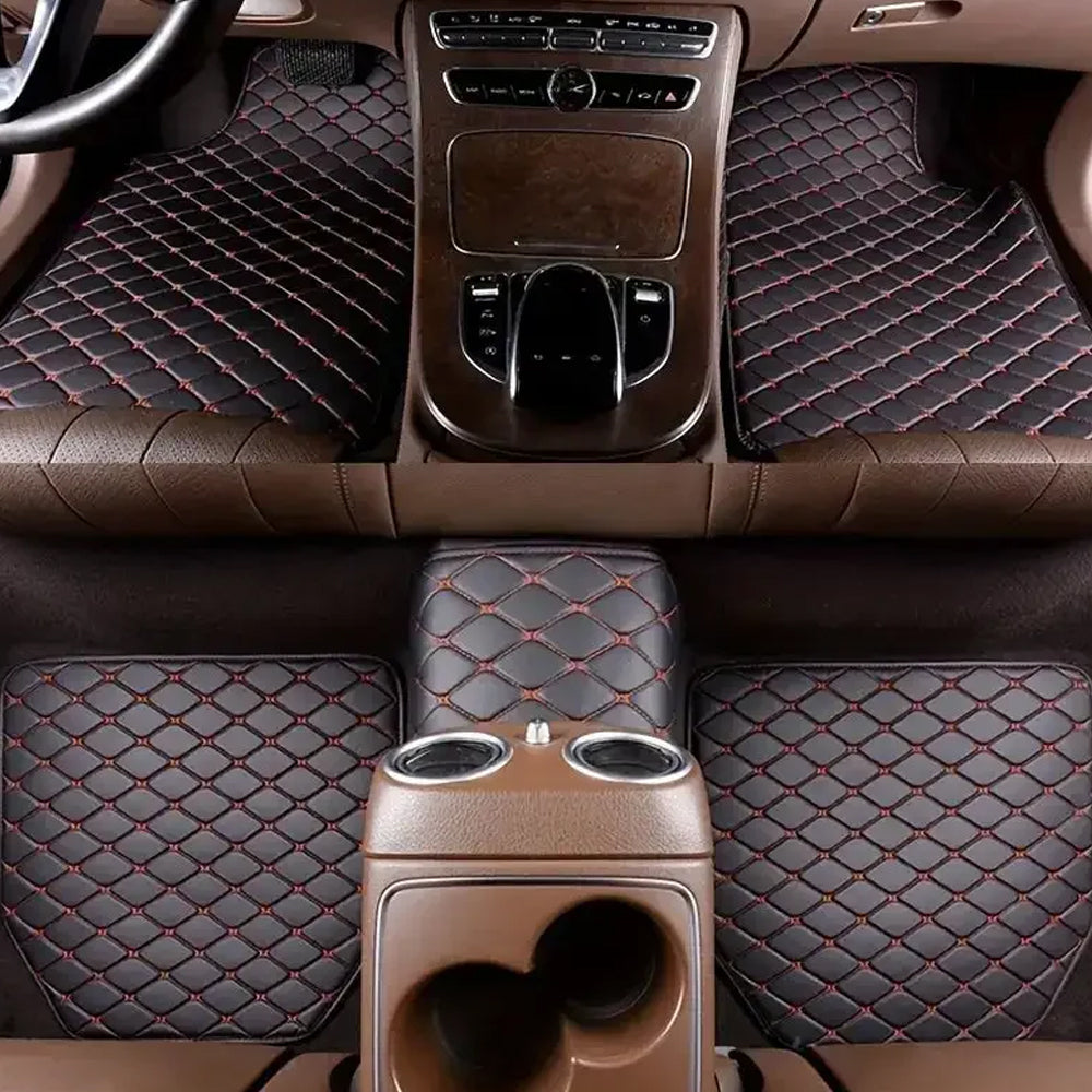 5 x Black/Red Waterproof Leather Car Floor Mats Universal Auto Foot Pad Carpet