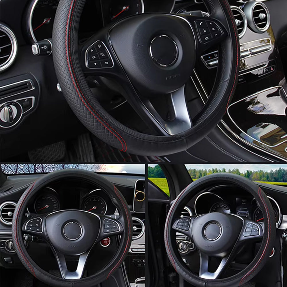 Car Steering Wheel Cover 37-39cm Microfiber Leather Protection Cover Black/Red