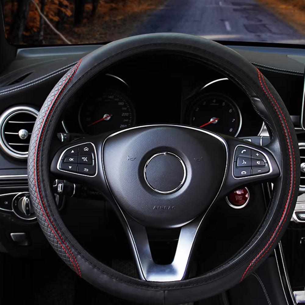 Car Steering Wheel Cover 37-39cm Microfiber Leather Protection Cover Black/Red