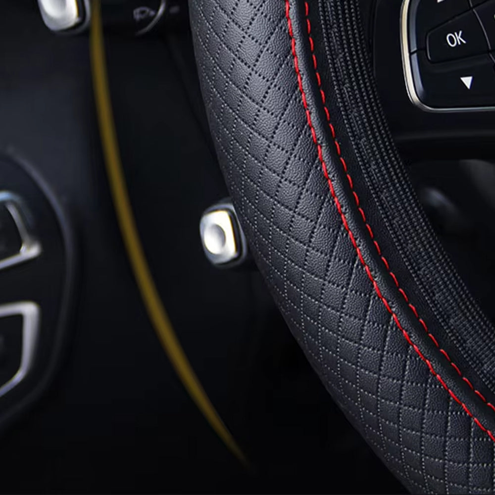 Car Steering Wheel Cover 37-39cm Microfiber Leather Protection Cover Black/Red