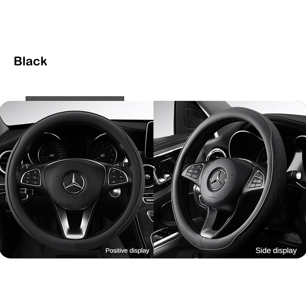 Napa Leather Car Steering Wheel Cover Universal 38cm Non-slip Breathable Black