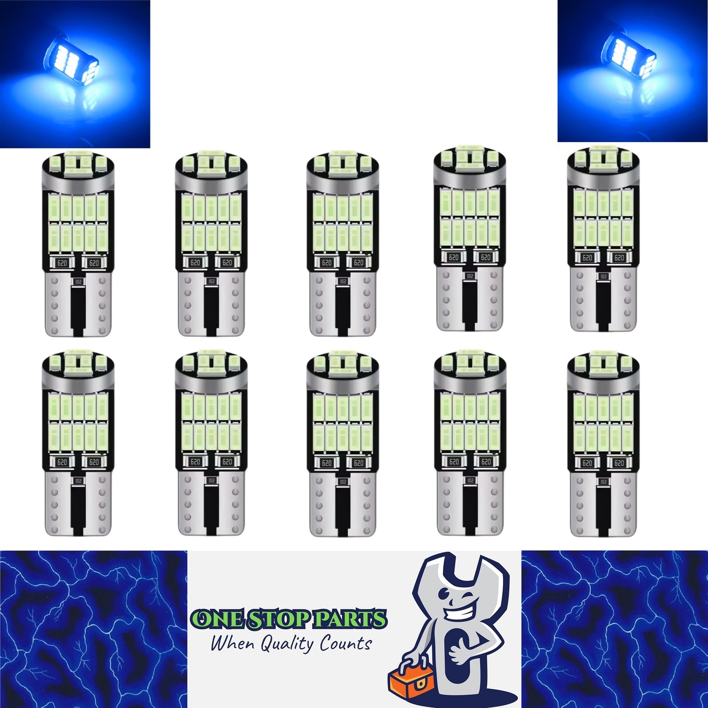 10 x T10 Ice Blue 26SMD 4014 Style Super Bright T10 LED Globes (10pcs)