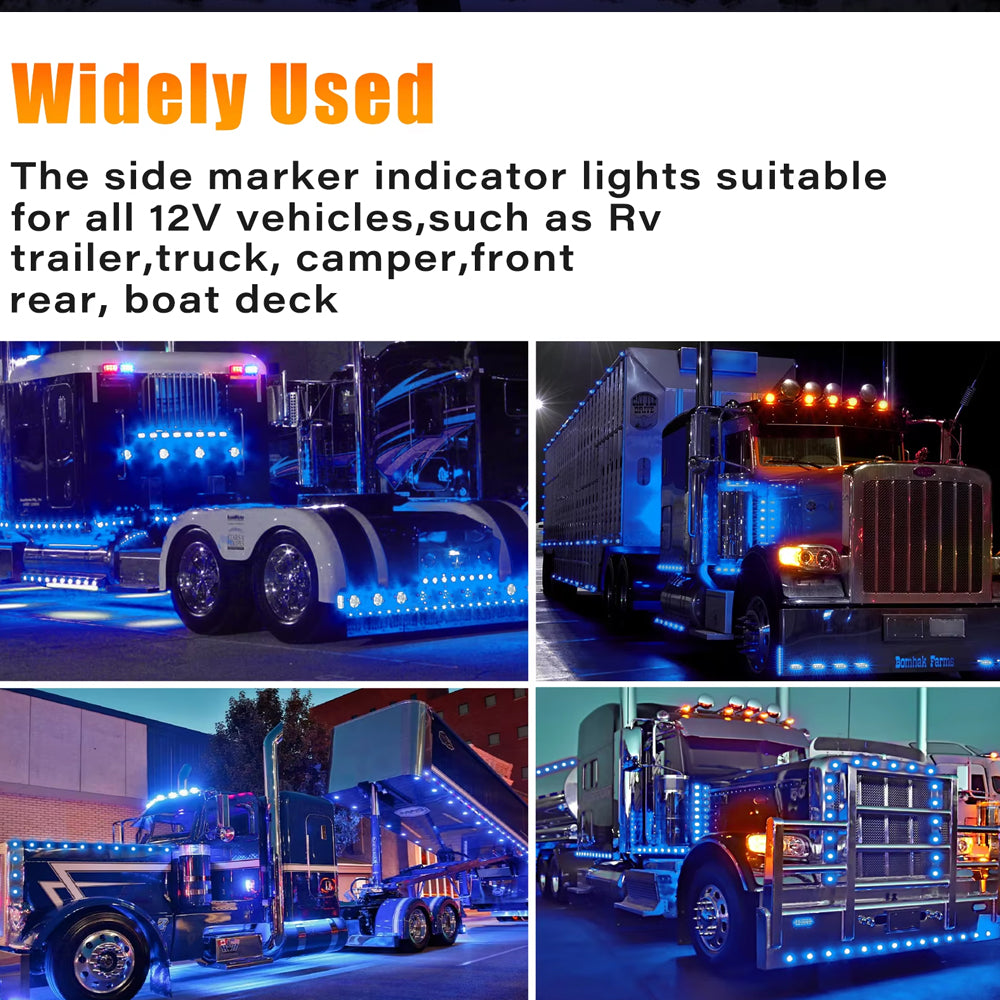 20 x Blue Round LED Side Marker Lamps 1.91CM 3LED 12V LED Signal Indicator Light