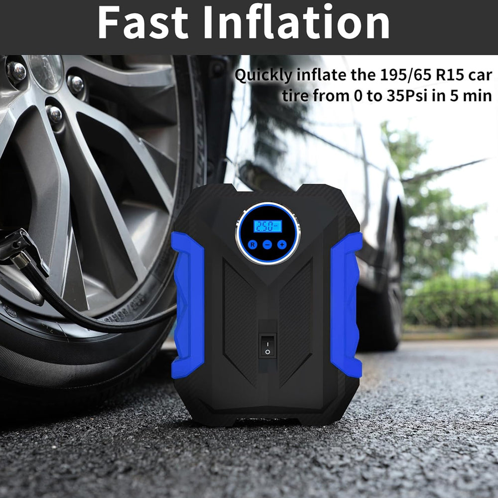 Blue Car Air Compressor Pump Tire Inflator 12V 3M Cigarette Lighter Plug Cable