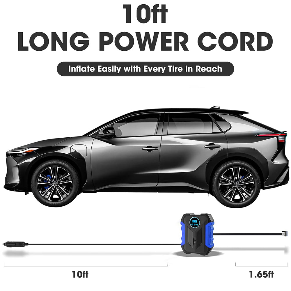 Blue Car Air Compressor Pump Tire Inflator 12V 3M Cigarette Lighter Plug Cable