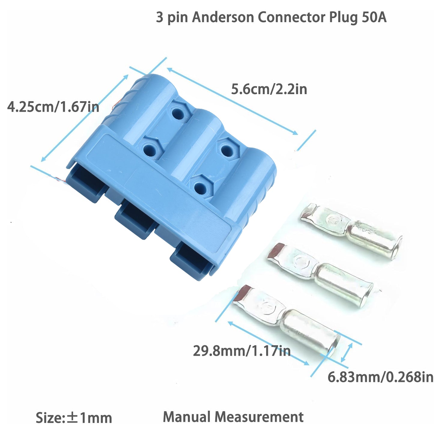 2 x 50A Blue 3 Pin Style Anderson Style Sockets Plugs 50Amp for Caravan&Camping