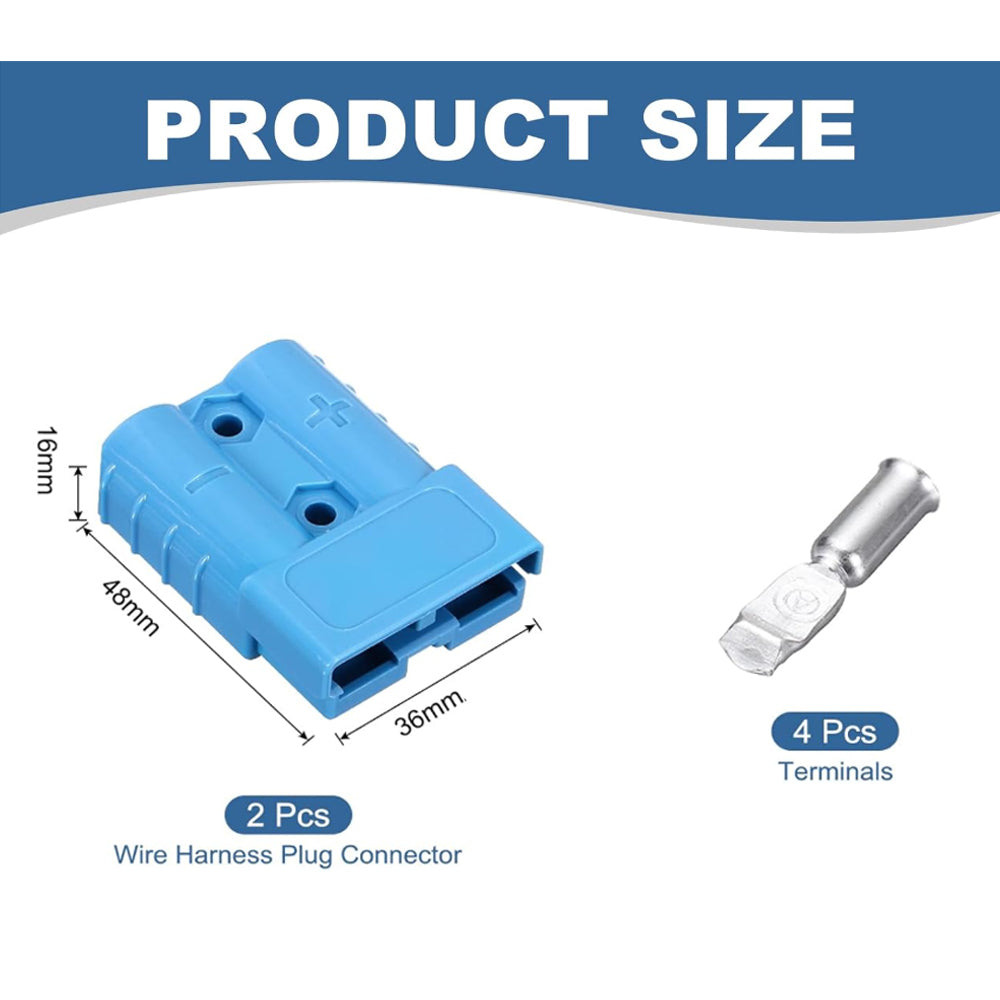 2 x 50A Blue Anderson Socket Plug 2 Pin 50Amp Connector RV Truck Winch Marine