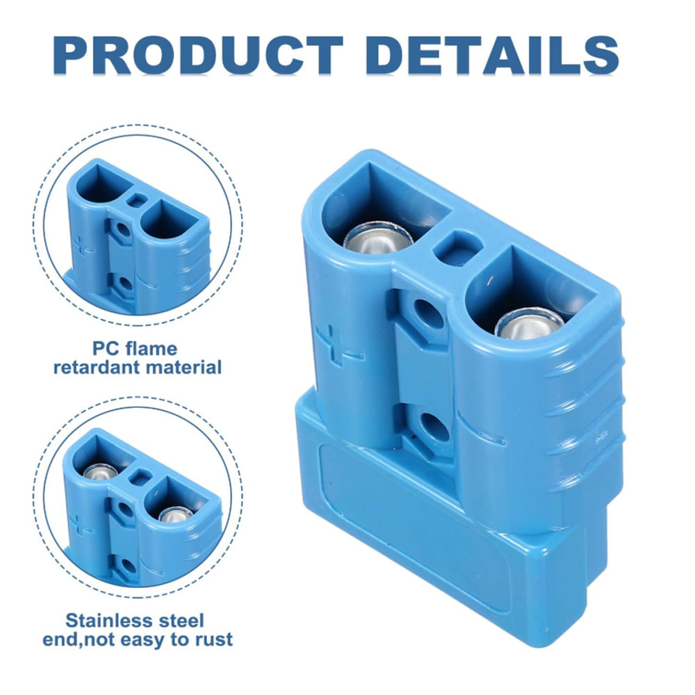 2 x 50A Blue Anderson Socket Plug 2 Pin 50Amp Connector RV Truck Winch Marine