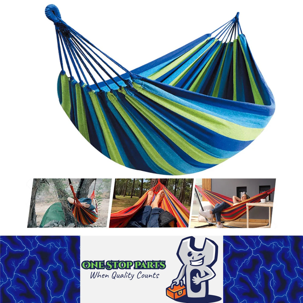 1 x Blue Canvas Hammock Camping Swing with Tree Ropes Load-bearing Up to 200kg