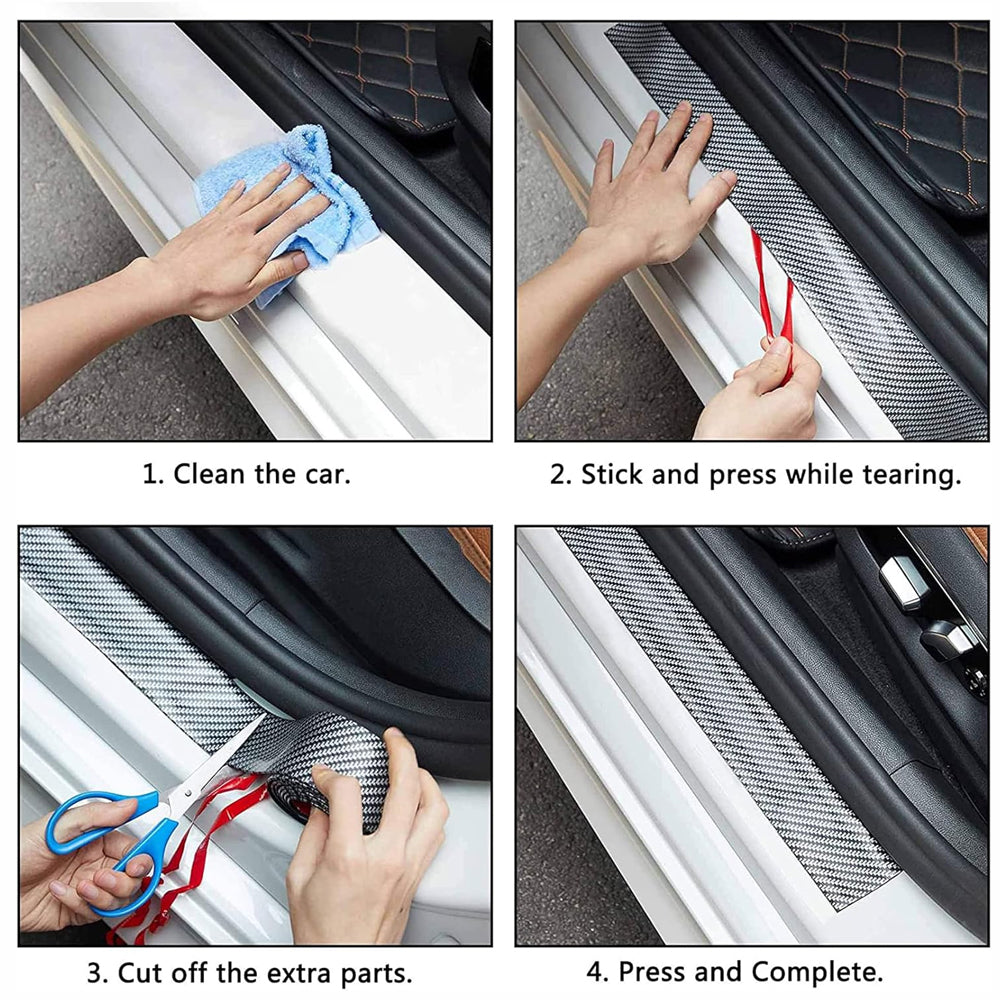1m x5cm Silver Carbon Fiber Car Door Entry Guard Sticker Anti Scratch Tape Strip