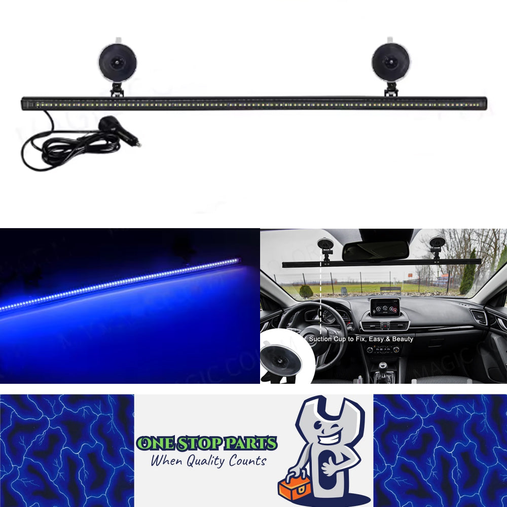 Blue Flexible Car Strobe Light Windshield Suction Mount 83CM Flash Warning Light