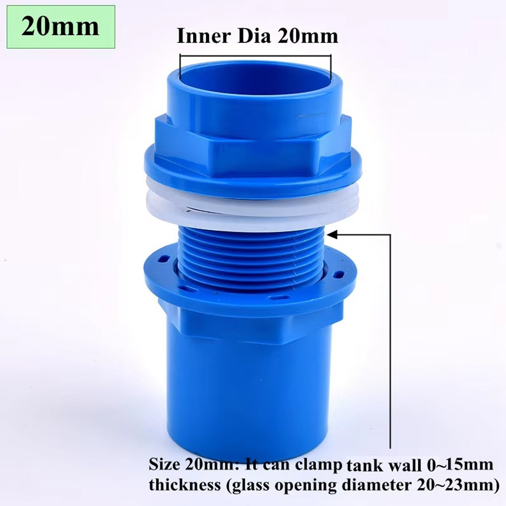 ID20mm Blue PVC Aquarium Connector Fish Tank Drainage Straight Joint Pipe