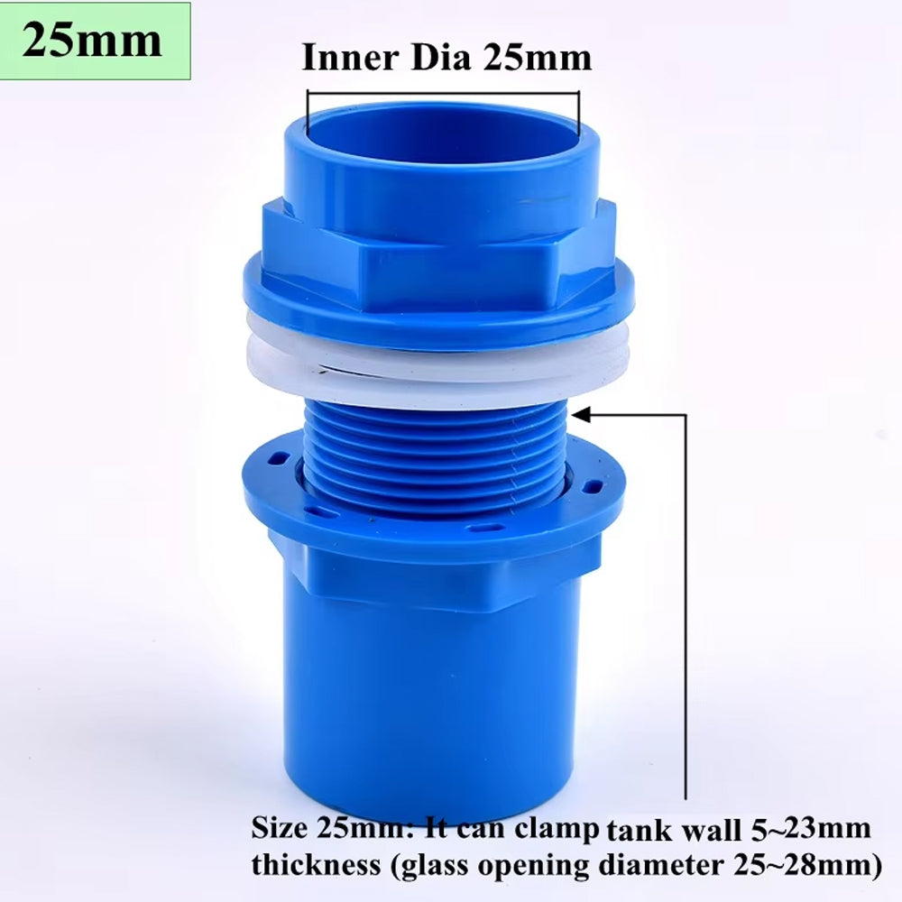 ID25mm Blue PVC Aquarium Connector Fish Tank Drainage Straight Joint Pipe