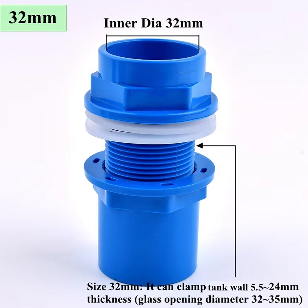 ID32mm Blue PVC Aquarium Connector Fish Tank Drainage Straight Joint Pipe