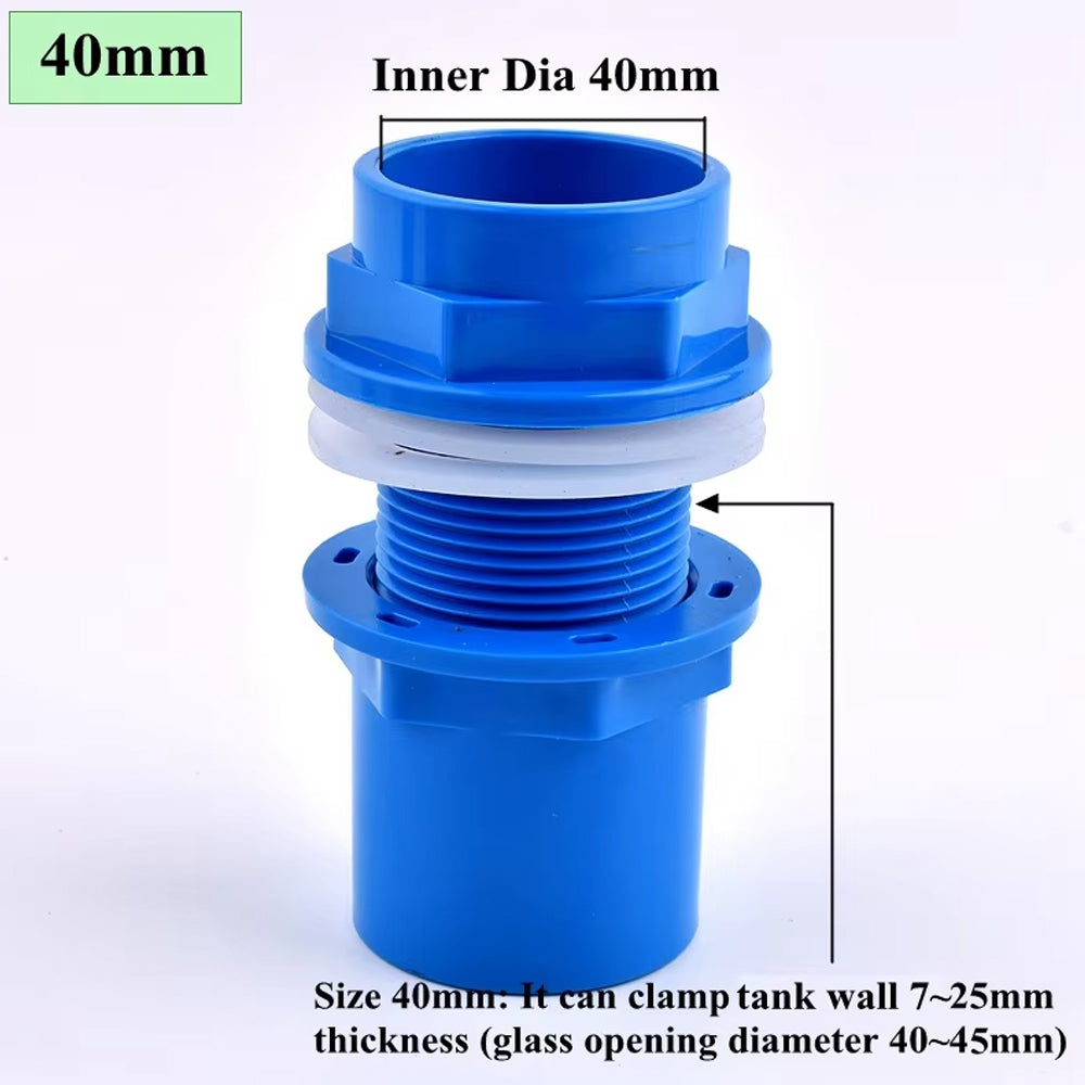 ID40mm Blue PVC Aquarium Connector Fish Tank Drainage Straight Joint Pipe