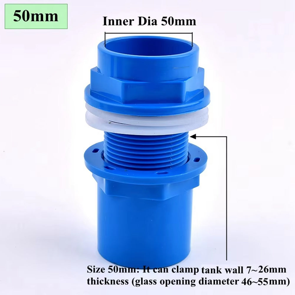 ID50mm Blue PVC Aquarium Connector Fish Tank Drainage Straight Joint Pipe