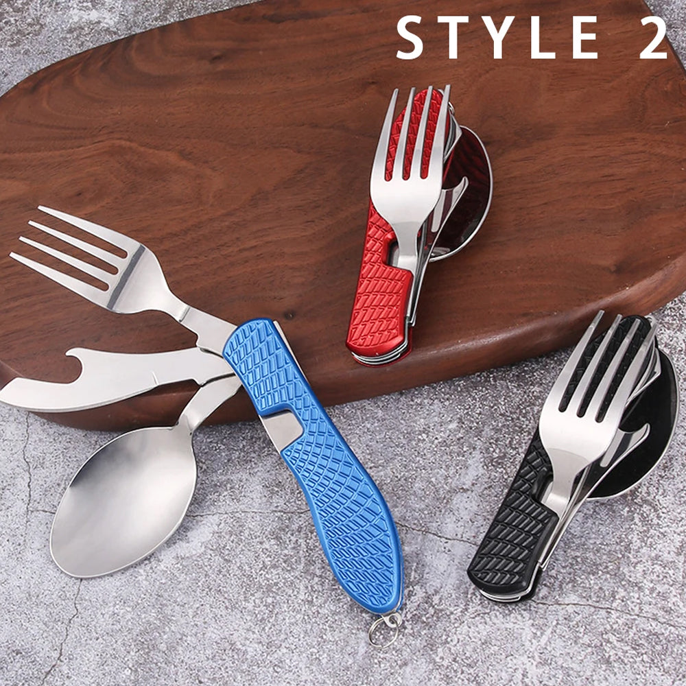 Blue Foldable Multi-Functional Knife Fork Spoon Combo for Camping and Travel