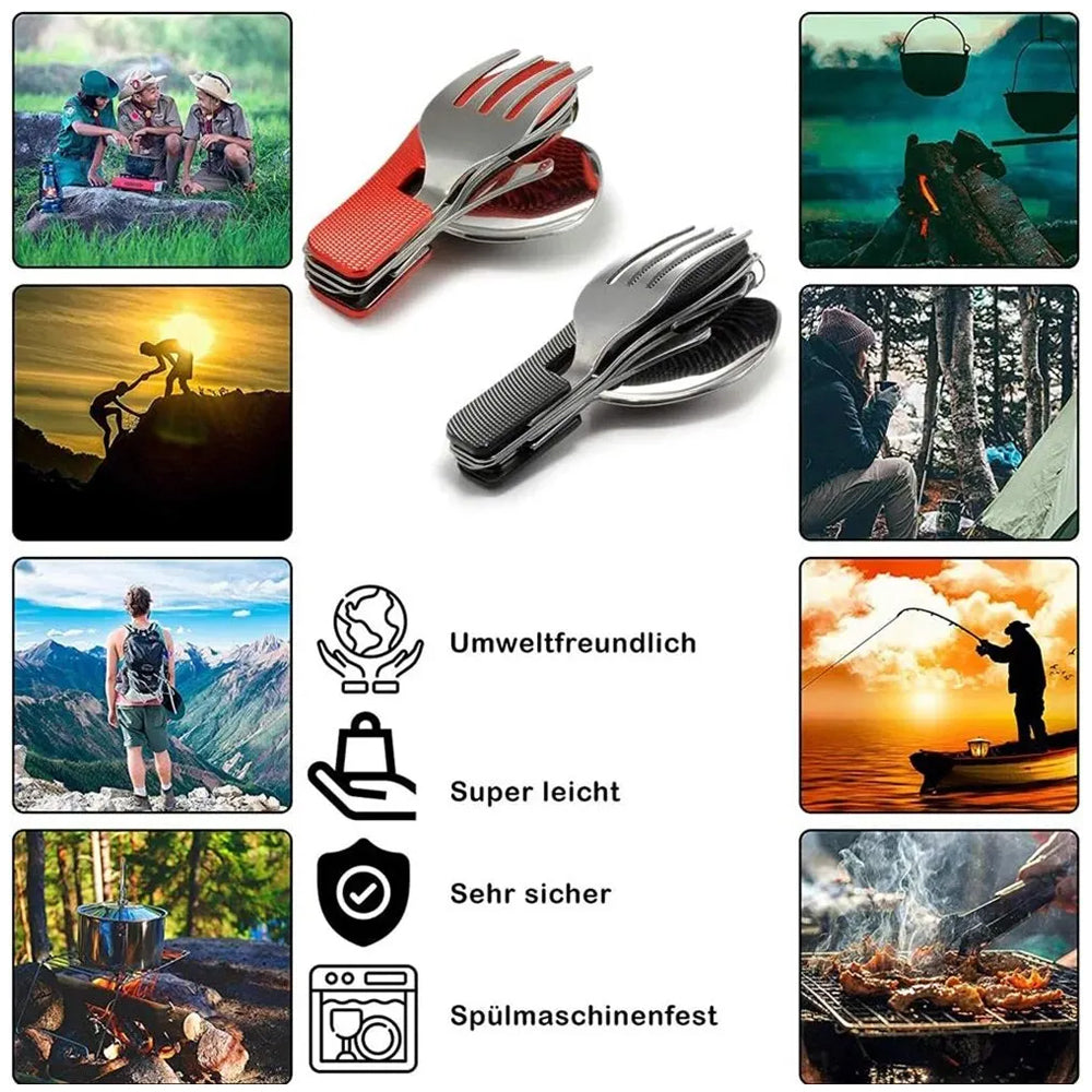 Blue Foldable Multi-Functional Knife Fork Spoon Combo for Camping and Travel