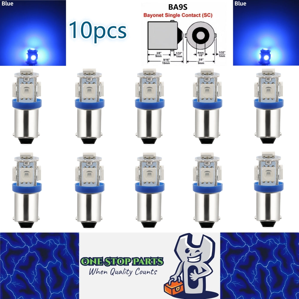 10 x BA9S BLUE 12V 5SMD 360 DEGREE LIGHT 88LM IDEAL FOR PARKERS OR DASH 10pcs