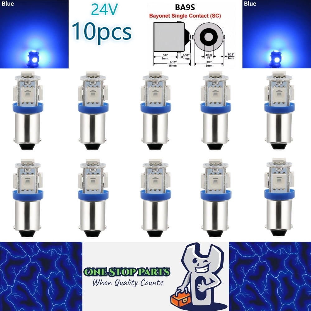 10 x BA9S BLUE 24V 5SMD 360 DEGREE LIGHT 88LM IDEAL FOR PARKERS OR DASH 10pcs