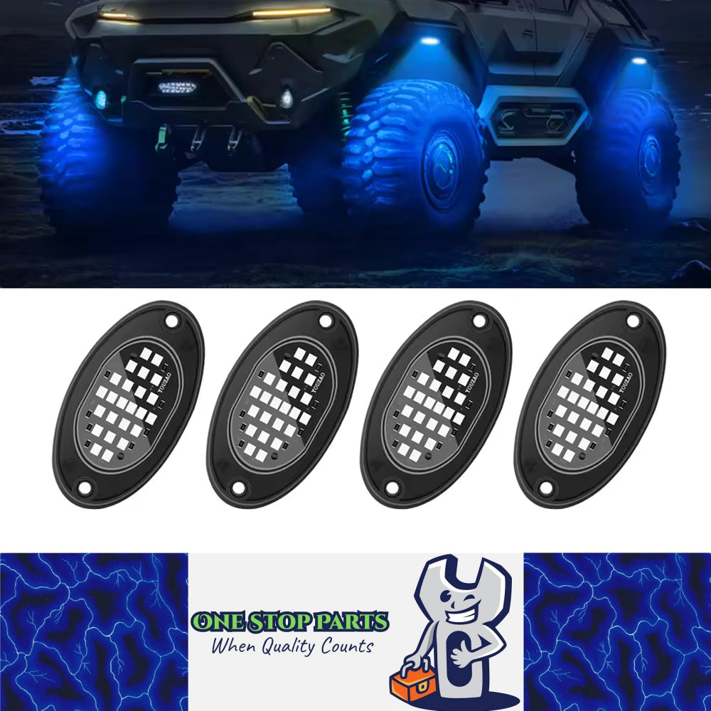4pcs Blue LED Rock Lights LED Underglow Lights for Car Pickup Truck SUV UTV ATV