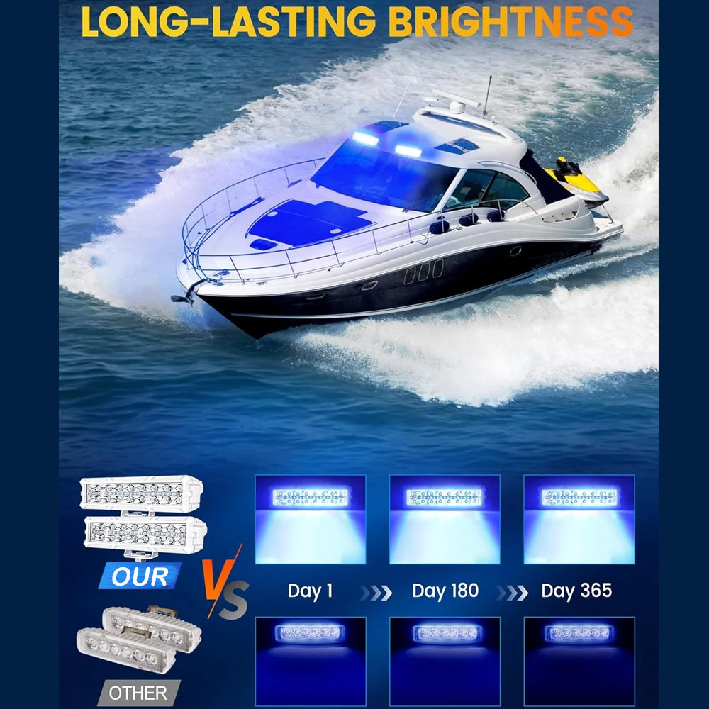 2 x Blue LED Work Lights 50W 155x43mm 12-24V Spot Flood Beam LED Car Boat Light