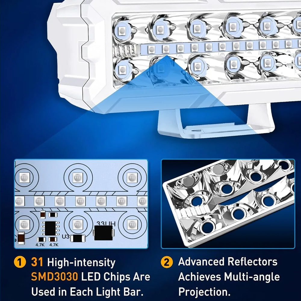 2 x Blue LED Work Lights 50W 155x43mm 12-24V Spot Flood Beam LED Car Boat Light
