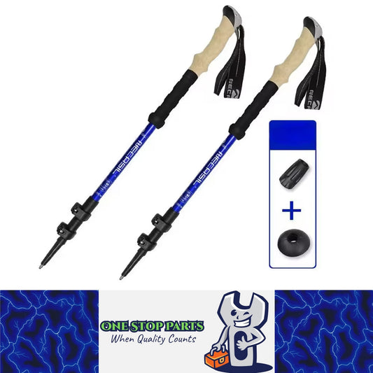2pcs Blue Ultralight Trekking Poles Folding Aluminum Walking Sticks Hiking Canes