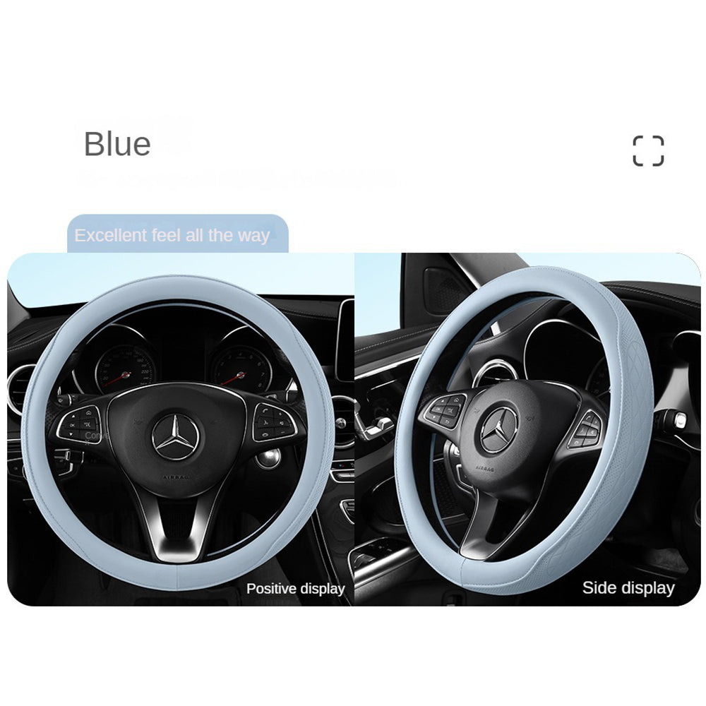Napa Leather Car Steering Wheel Cover Universal 38cm Non-slip Breathable Blue