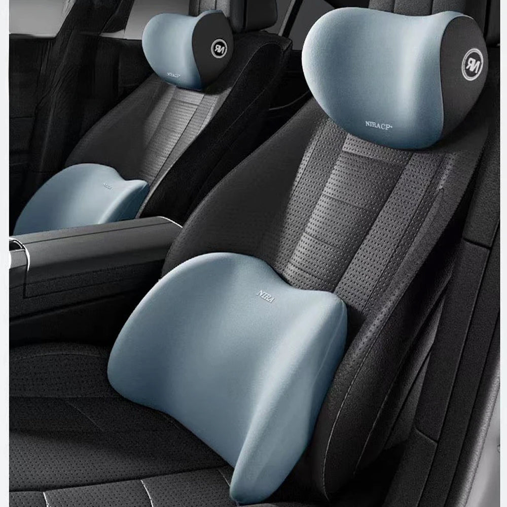 1 Set Blue Car Neck Pillow and Lumbar Support Memory Foam Cushion Soft & Durable