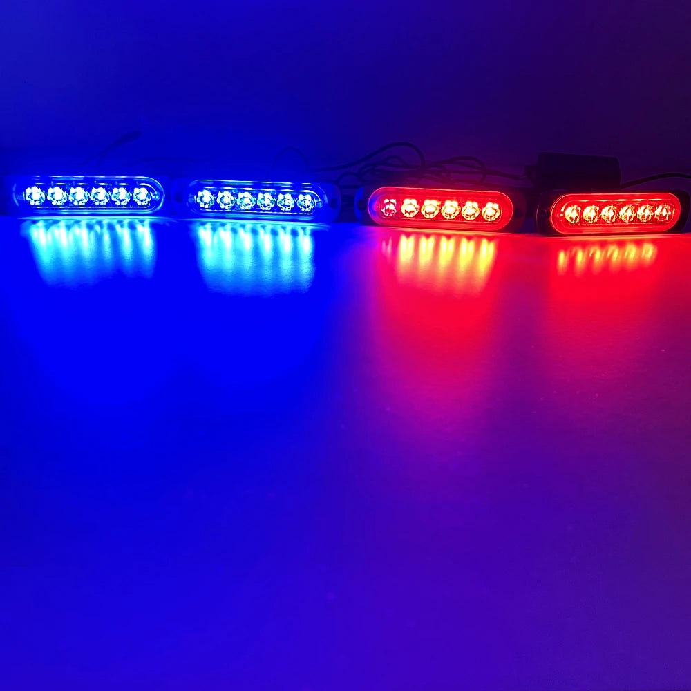 4 x LED Front Grille Lights Blue/Red LED Strobe Lights Remote Grill Warning Lamp