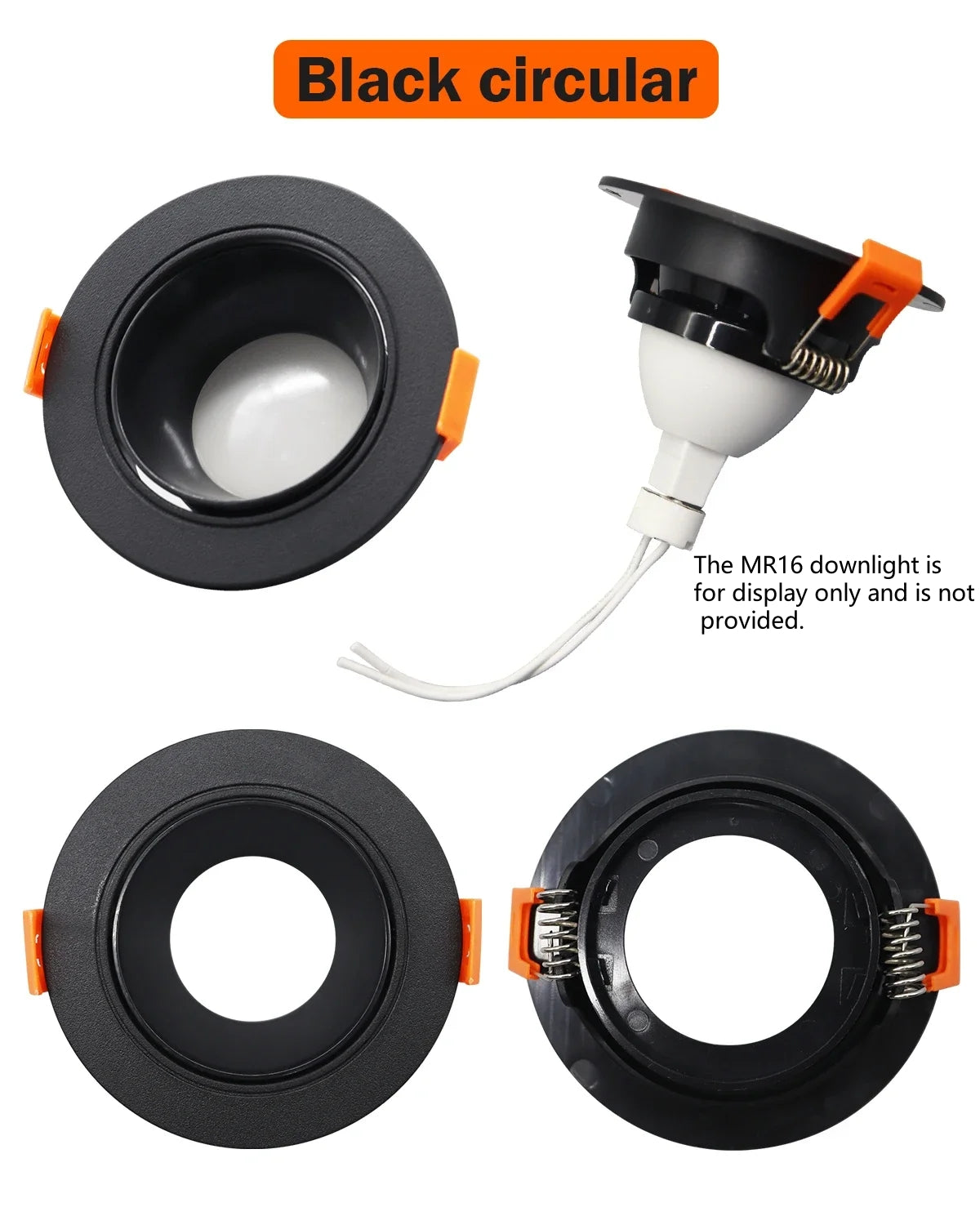 20 x MR16 Recessed Mounting Brackets Black Round Angle Adjustable Mounting Frame