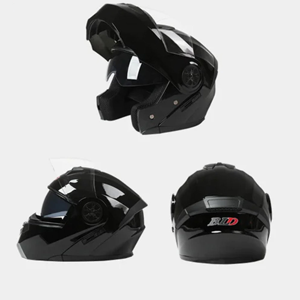 1 x Bright Black Size L Motorcycle Full Face Helmet Men Women Dual Lens Helmet