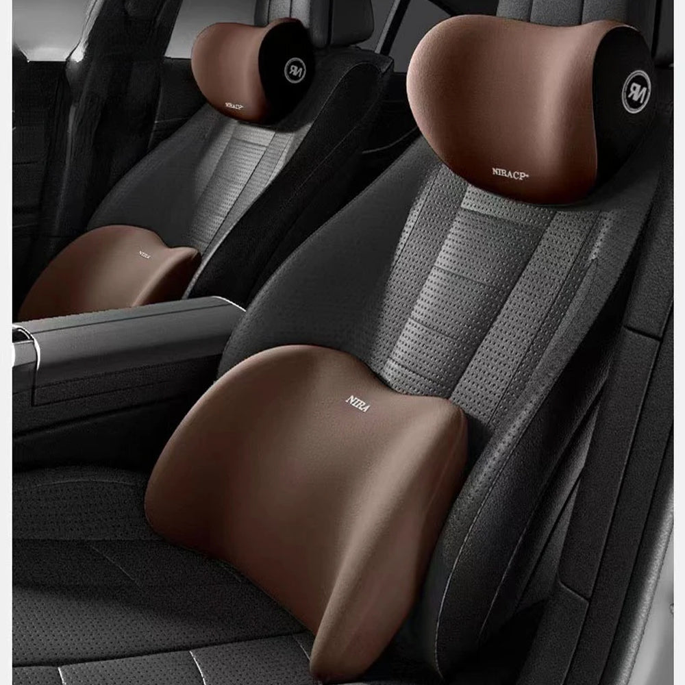 1 Set Brown Car Neck Pillow and Lumbar Support Memory Foam Cushion Soft &Durable