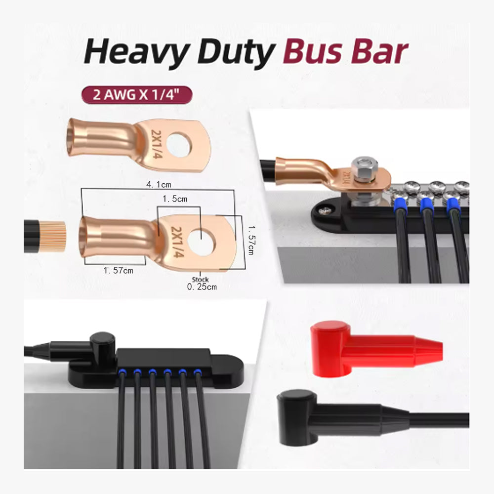 Bus Bar 12V-48V 150A Power Distribution Block 1xM6 Posts Studs 12xM4 Terminals