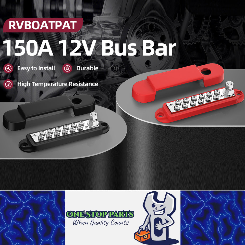 Bus Bar 12V-48V 150A Power Distribution Block 1xM6 Posts Studs 12xM4 Terminals