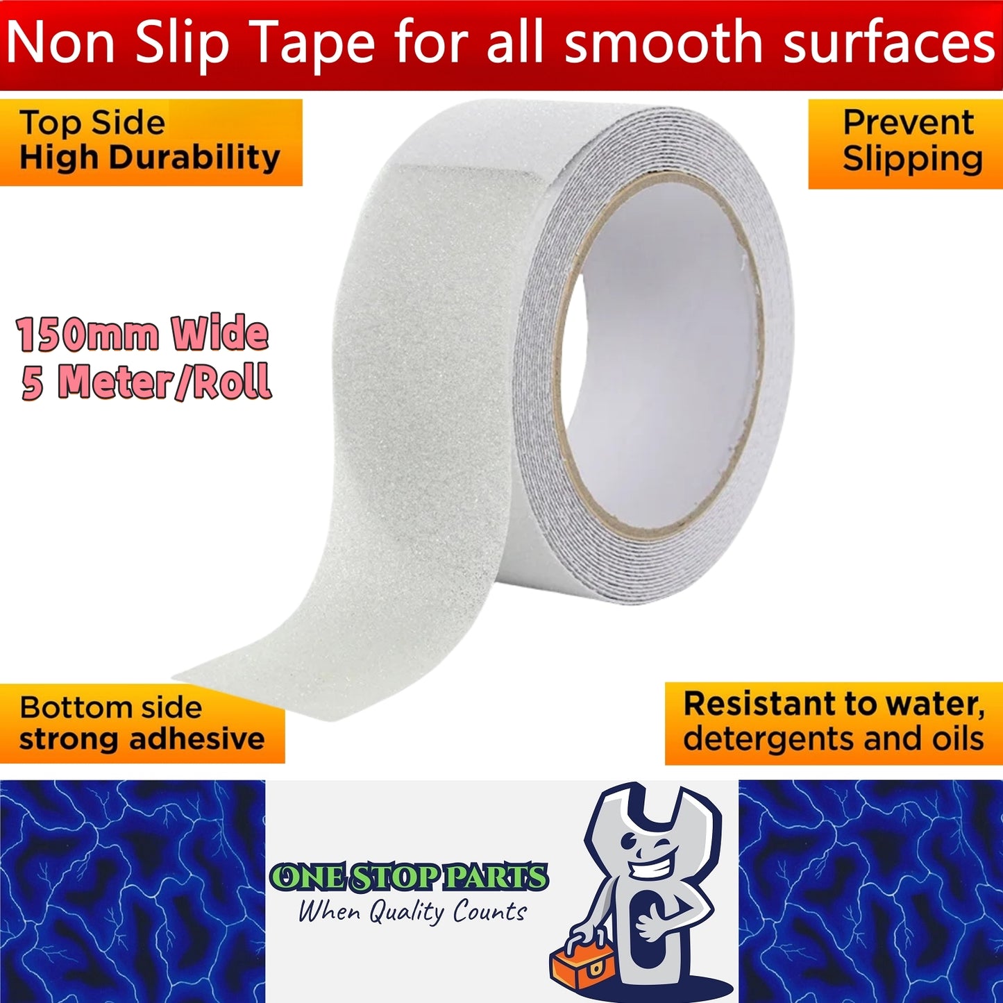 Non Slip Tape 150mm Wide x 5 Meter Roll Transparent Safety Anti Slip Tape 5M